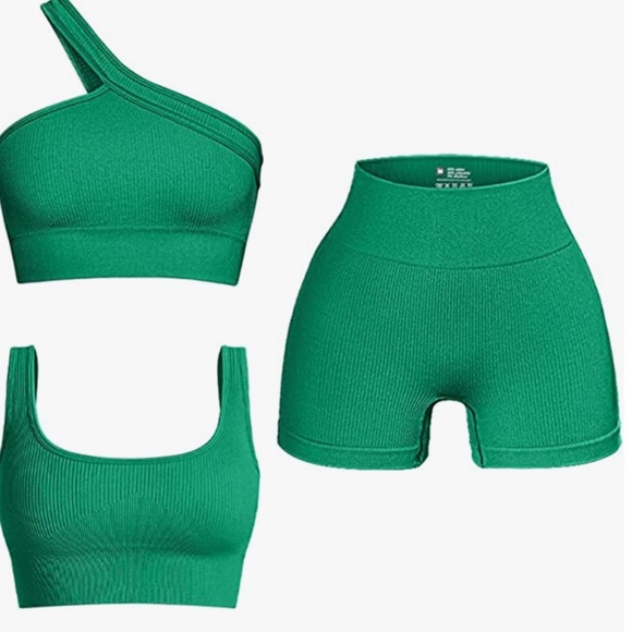 Women´s 3 Piece Outfits Ribbed Seamless Exercise Scoop...